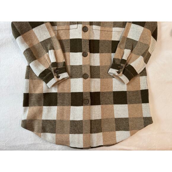 Field Flower Anthropologie Sweater Coatigan Wool Cardigan Brown Plaid Check M - Picture 9 of 11